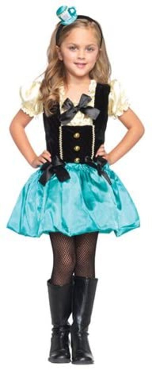 Enchanted Costumes Girl's Teal and Black Tea Party Princess Halloween Costume - XS